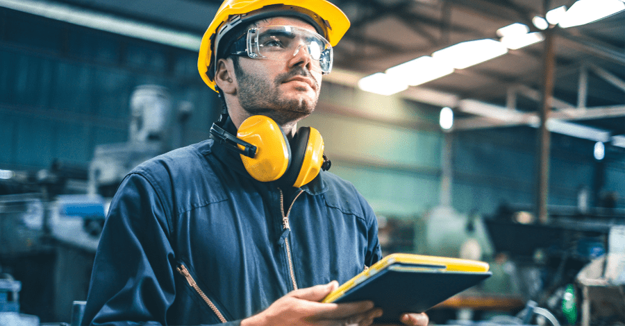 Industrial security man with hard hat