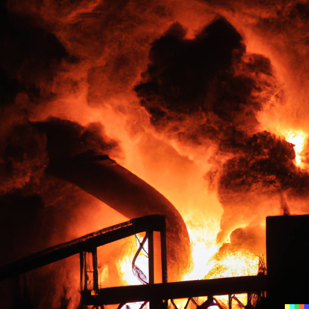 OT Cyber Security Fire In a Steel Mill like at Khuzestan Iran by DALL-E & Jesus Molina