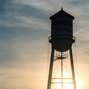 Water tower at sunset